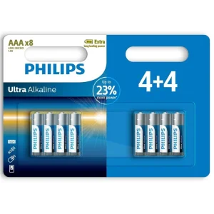 Батарейка Philips Ultra Alkaline щелочная AAA блистер, 8 шт, LR03E8B/10 UA